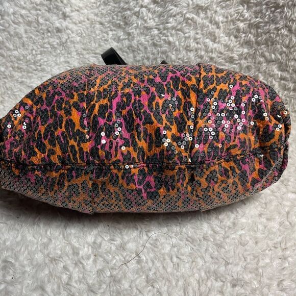 Betsey Johnson Fabric sequins leopard print orange,hot pink & black shoulder bag - Picture 6 of 12